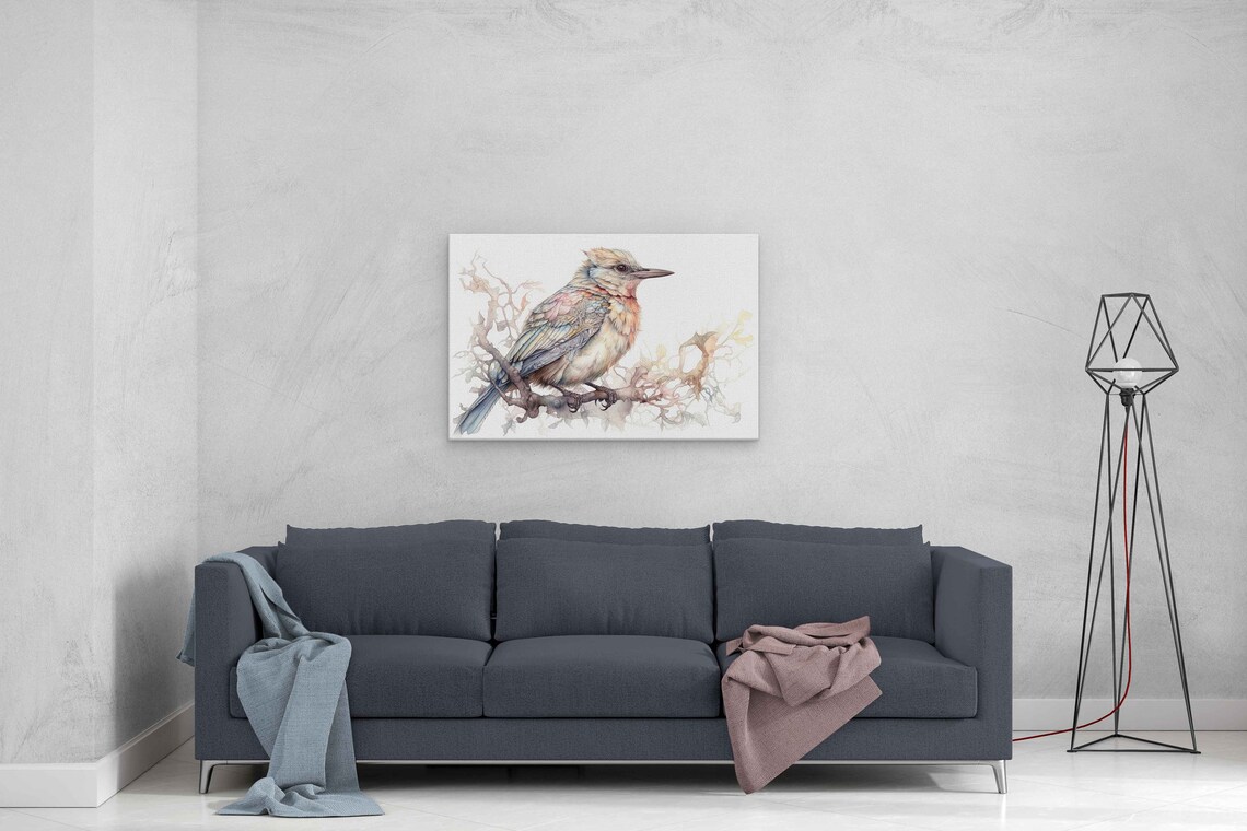 Pastel Songbird On Branch Watercolor Painting Bird Wall Art Poster - Image 3