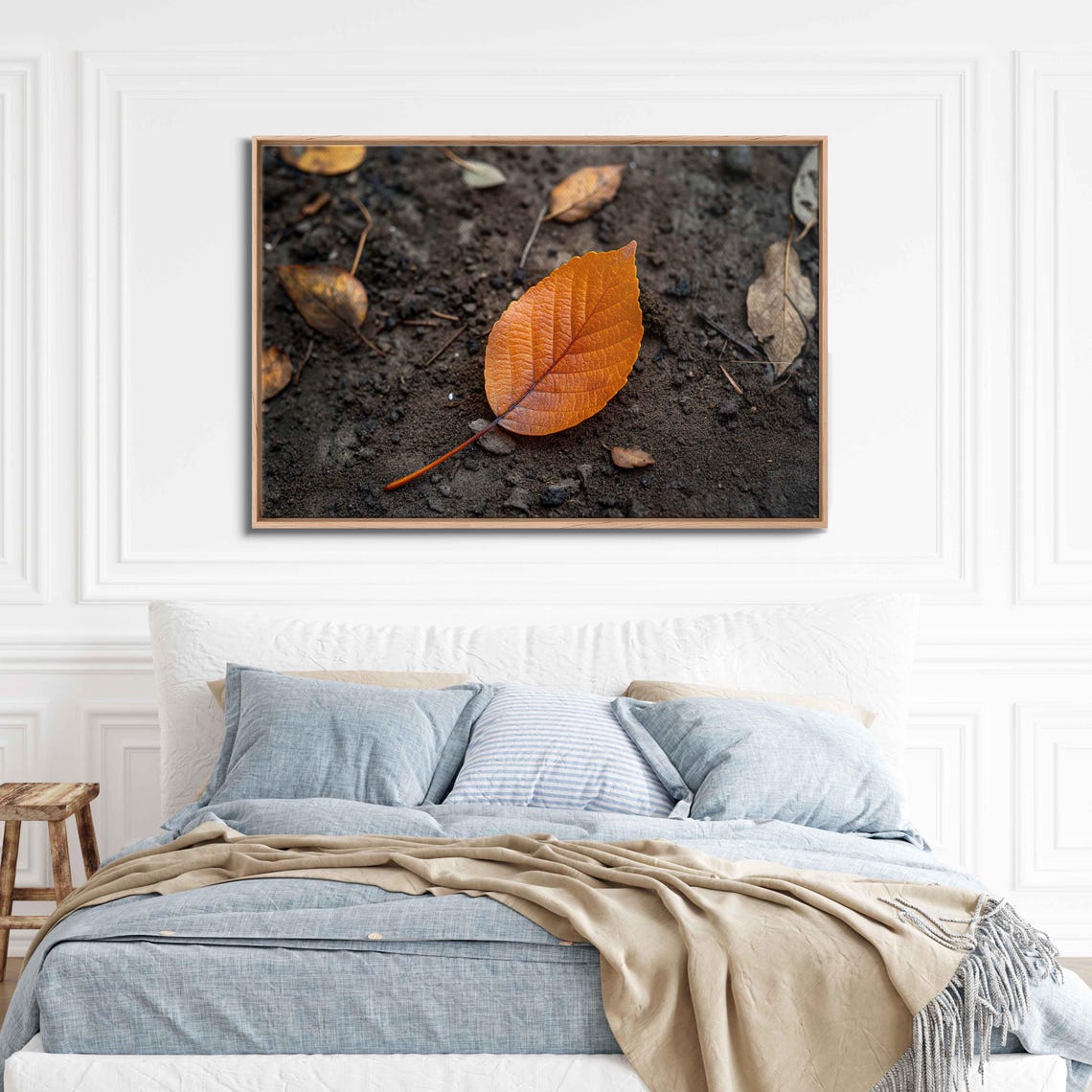 Single Orange Autumn Leaf On Dark Soil Macro Nature Photography Poster - Image 3