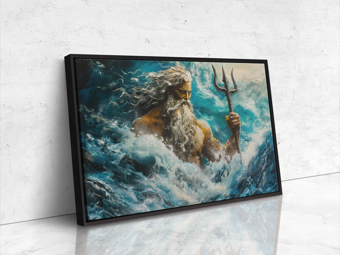 Poseidon Greek God Of The Sea Rising From Crashing Ocean Waves Trident Art Poster - Image 4
