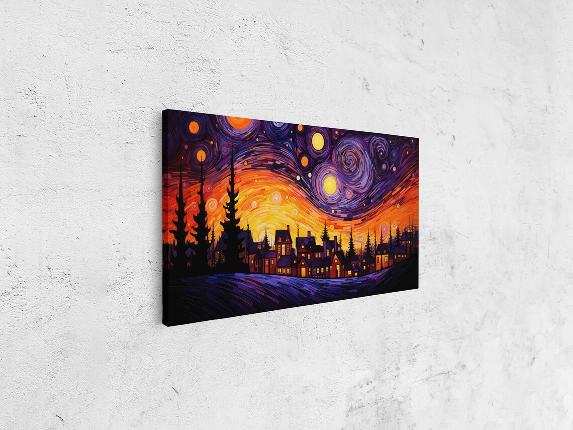 Van Gogh-Inspired Spooky Halloween Town Art Print - Image 4