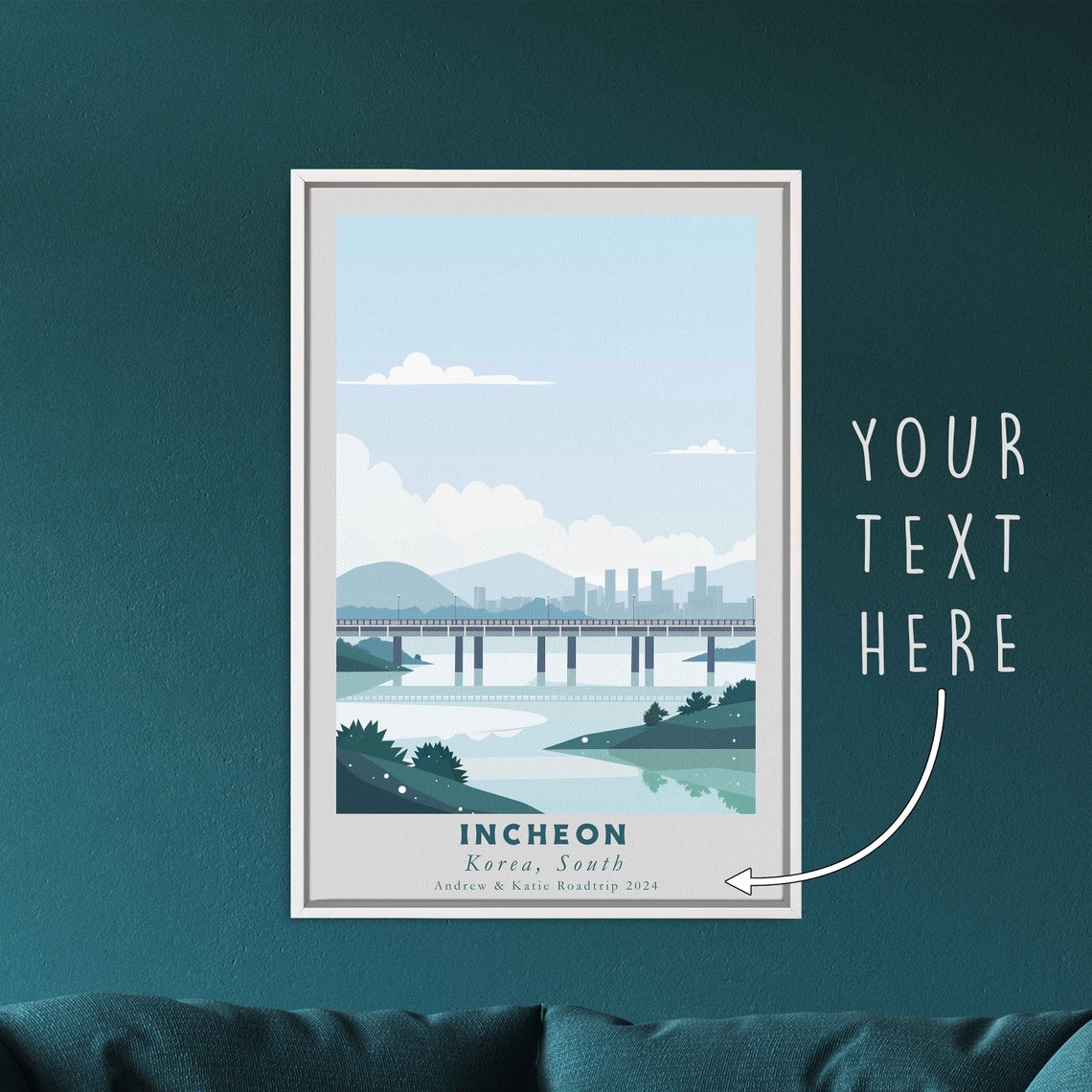 Incheon Korea Long Bridge River Calm Blue Morning Travel Poster - Image 3
