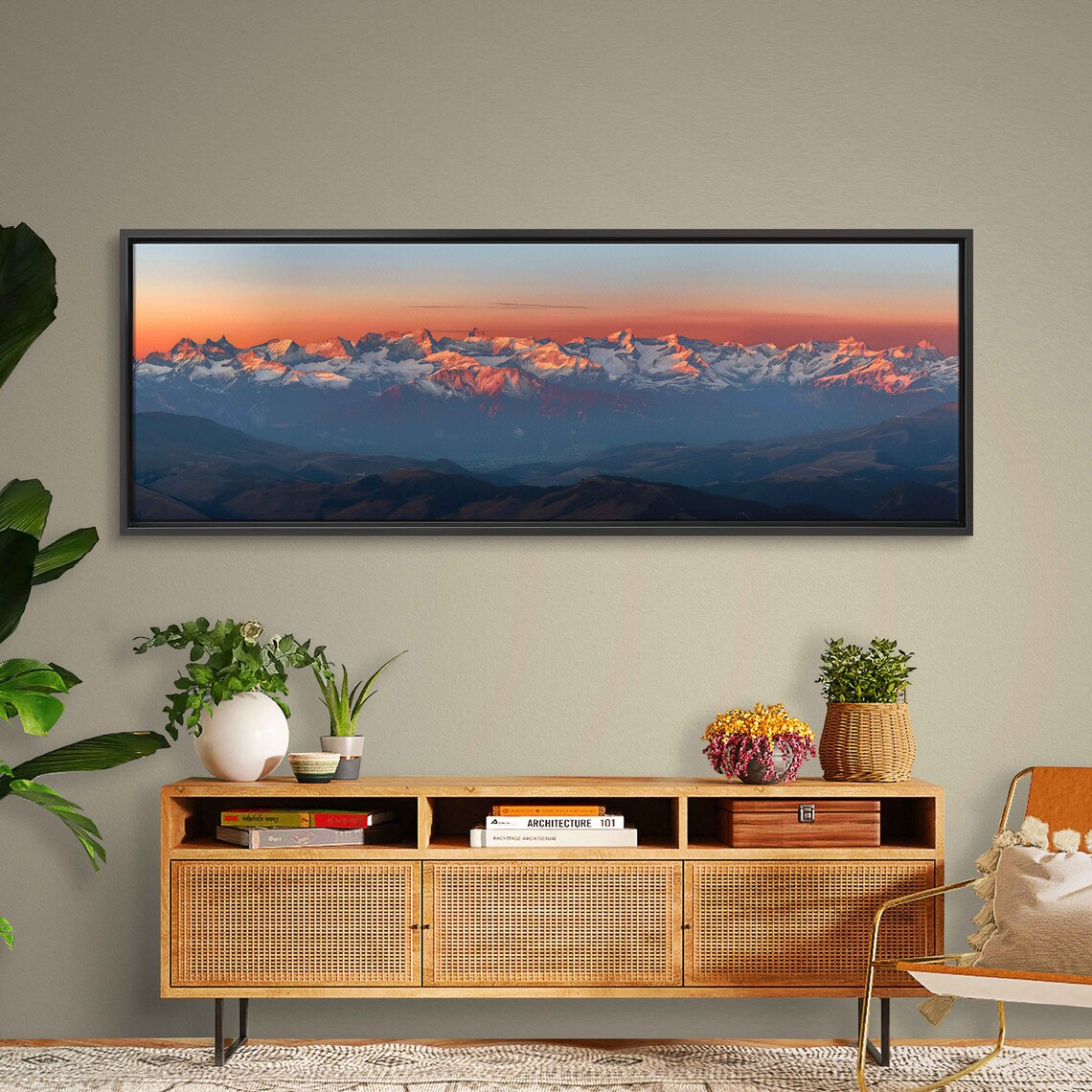 Sunrise Over The Swiss Alps Clear Colorful Sky Wall Art Print Ready To Hang