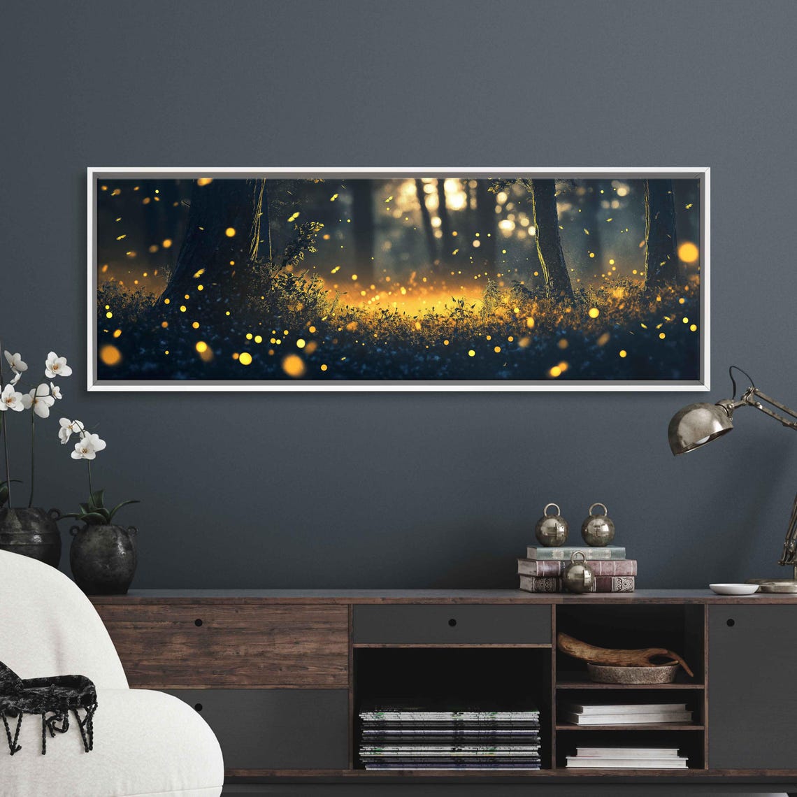 Enchanted Firefly Forest Wall Art Print Magical Landscape Dreamlike Art Expressionist Inspiration