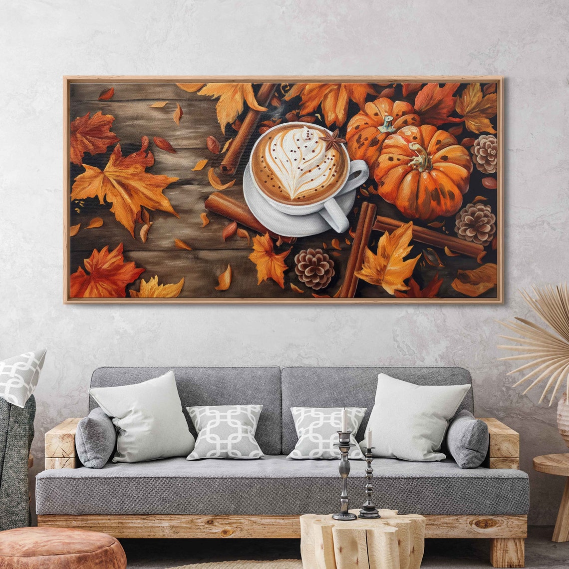 Pumpkin Spice Latte With Fall Leaves Pumpkins Cinnamon Sticks Poster - Image 3