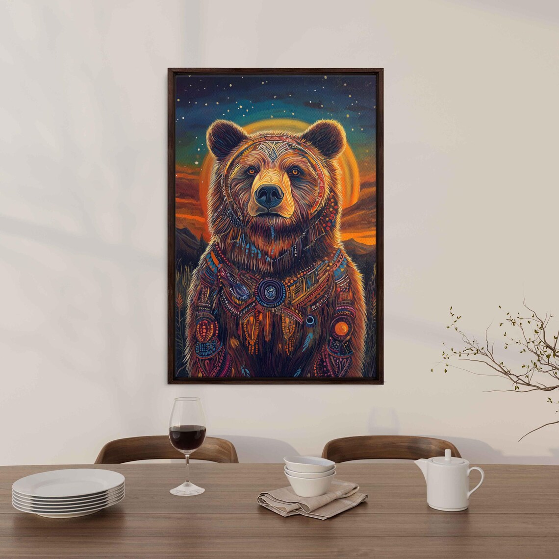Grizzly Bear With Tribal Patterns, Starlit Night - Image 3