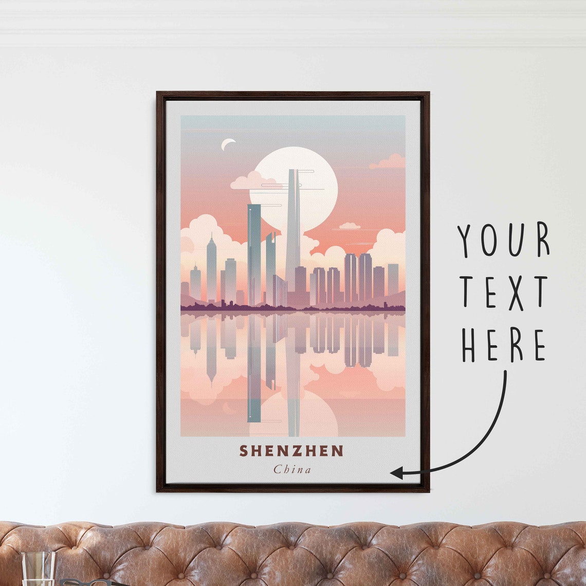 Shenzhen China Modern Skyline Sunset Water Reflection Travel Poster