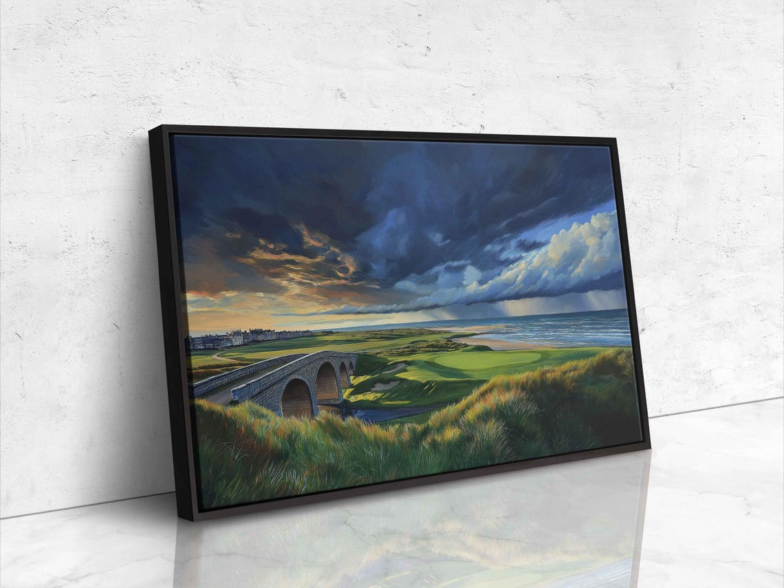 St Andrews Old Course Swilcan Bridge Stormy Sky Golf Painting Poster - Image 4