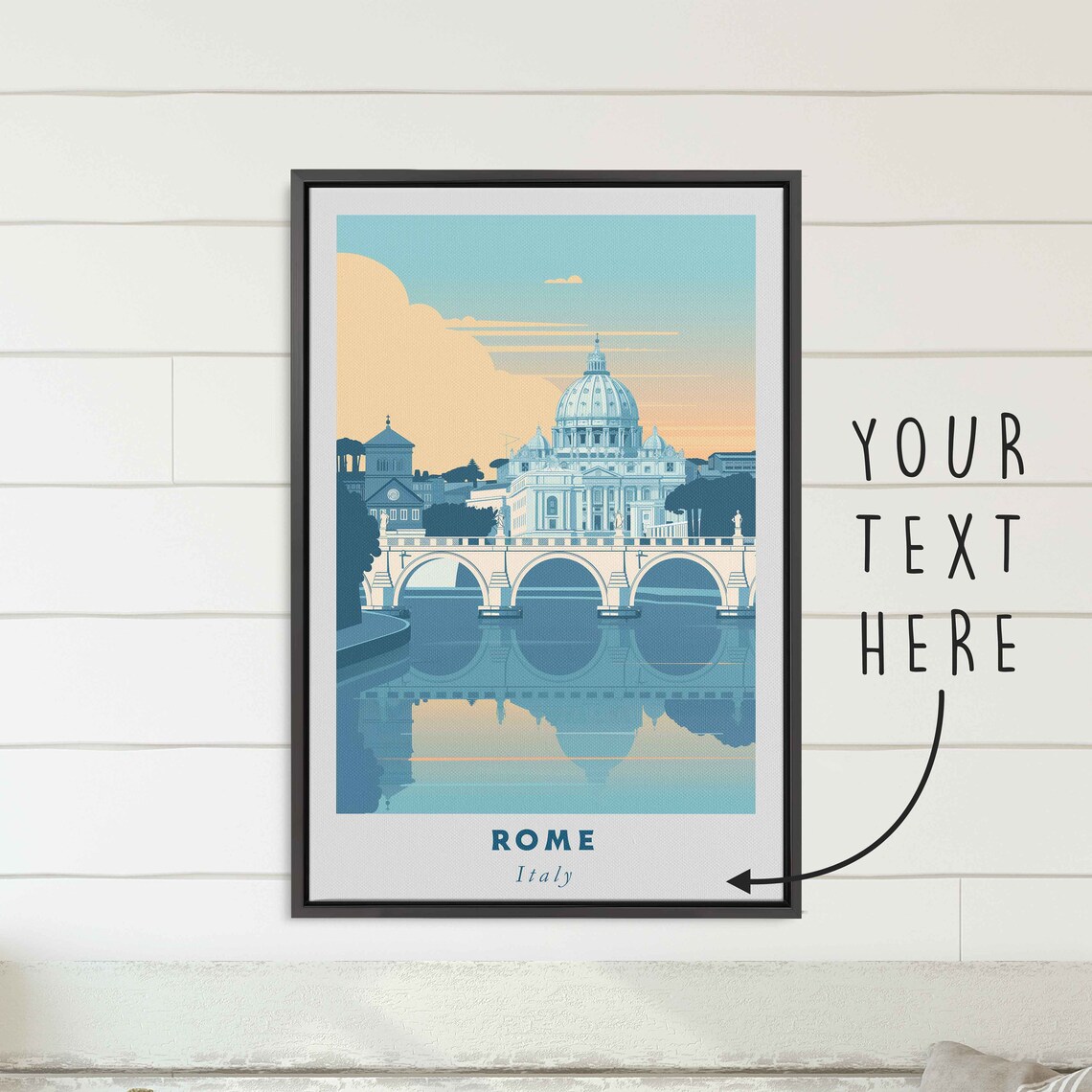 Rome Italy Saint Peters Basilica Tiber Bridge Sunset Travel Poster