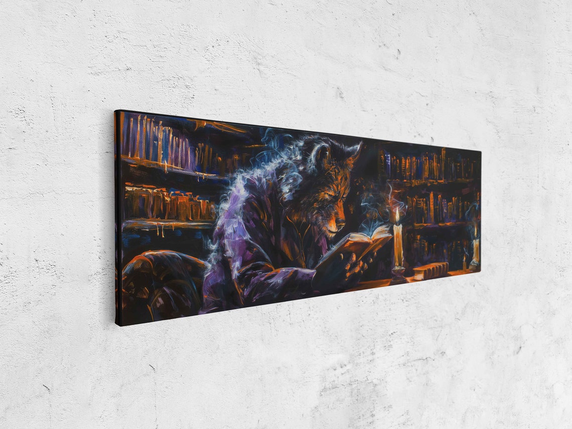 Werewolf Reading Book Haunted Library Candlelight Panoramic Poster - Image 4