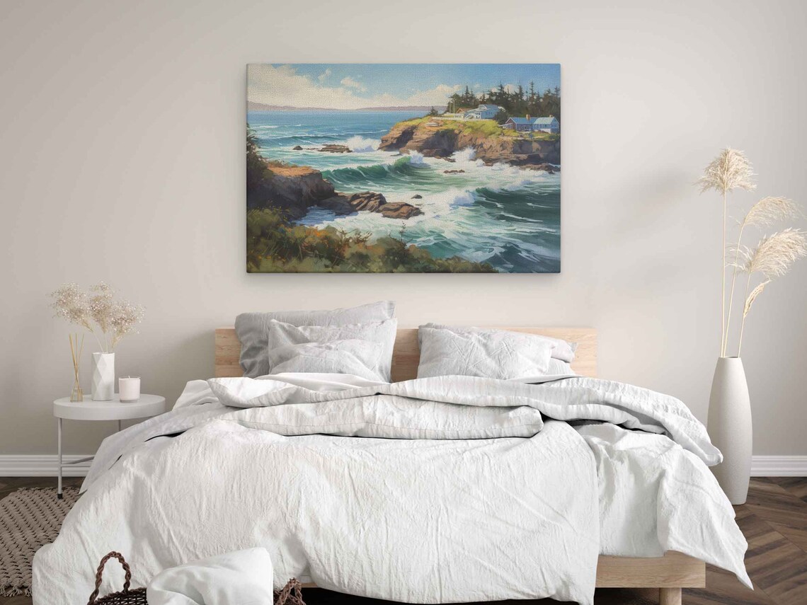 Depoe Bay Oregon Harbor Oil Painting Poster Print - Image 3