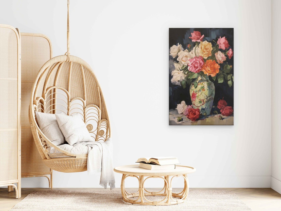 Multicolor Roses Bouquet In Decorative Vase Impressionist Art Poster - Image 4