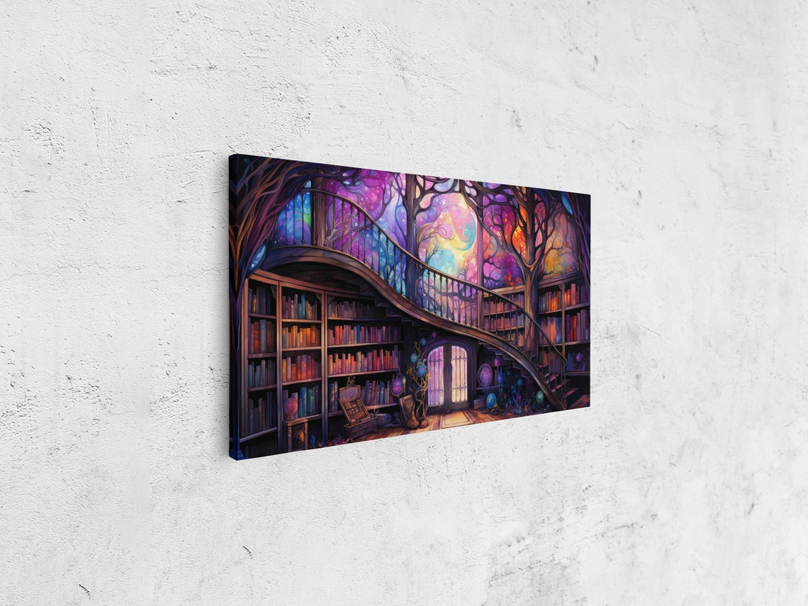 Magical Enchanted Library Tree Of Knowledge Fantasy Art Wall Art Print Ready To Hang Reading Nook - Image 4