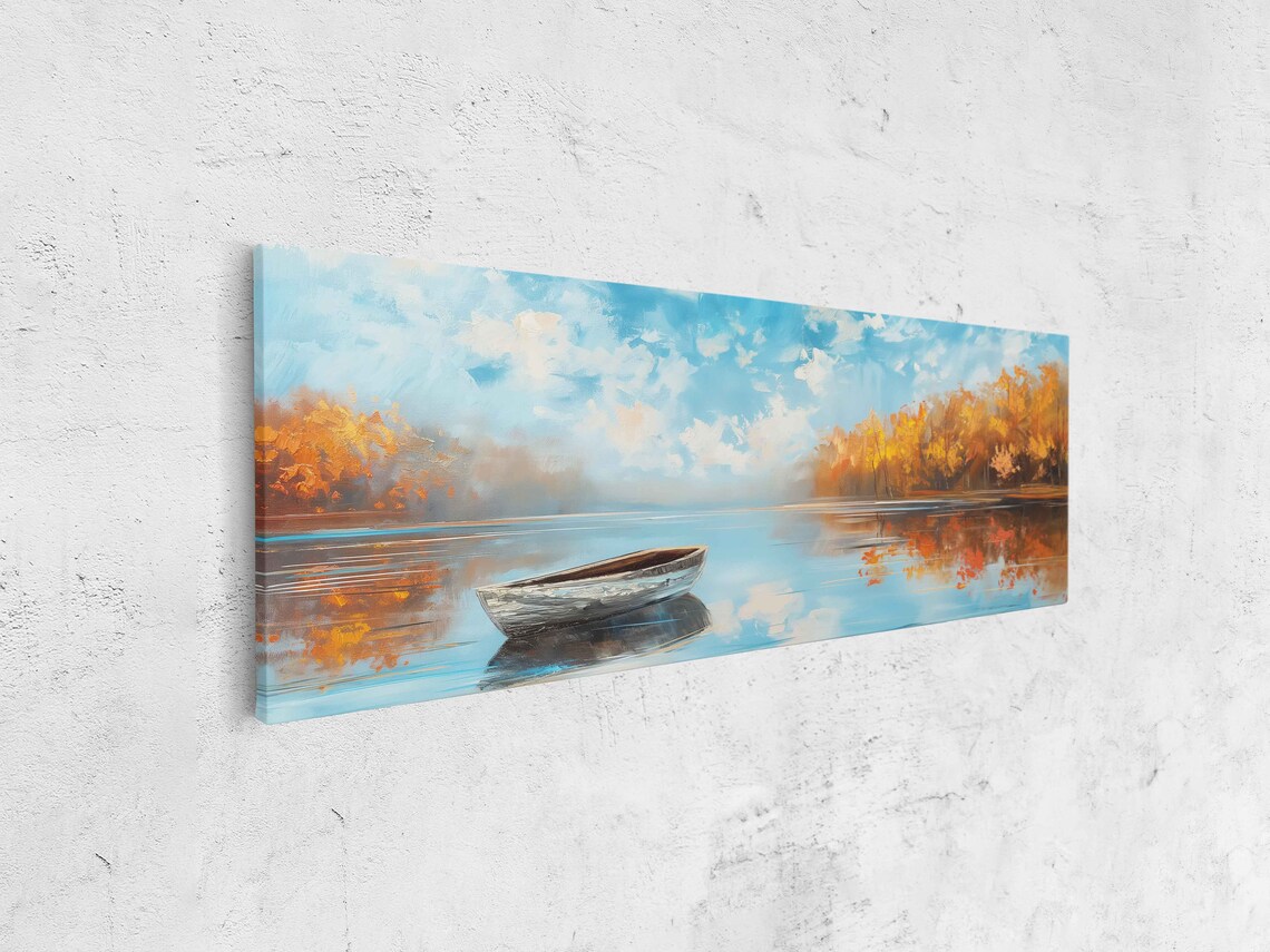 Rowboat On Serene Autumn Lake With Golden Foliage Painting Poster - Image 4