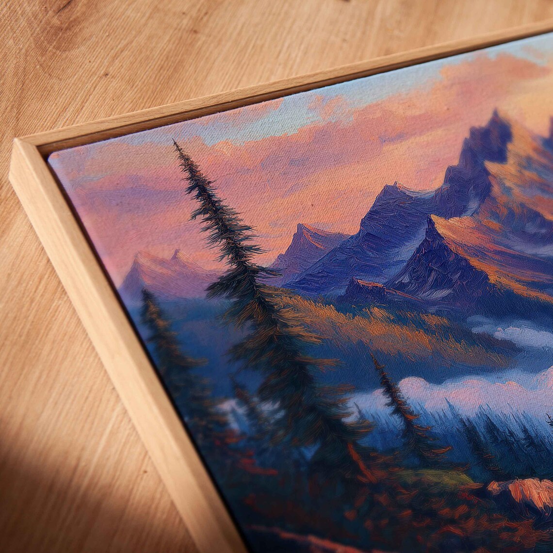 Majestic Mountain Range At Dawn Wall Art Print Soft Pink And Gold Light Adventure - Image 2