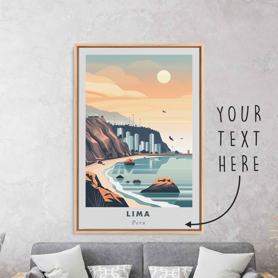 Lima Peru Beach Cliff Sunset City Skyline Ocean Travel Poster
