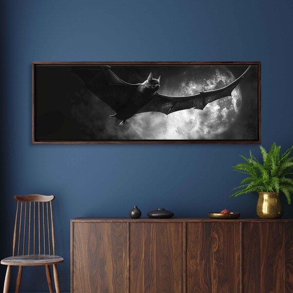 Giant Bat Flying Over Full Moon Clouds Dark Halloween Night Wall Poster