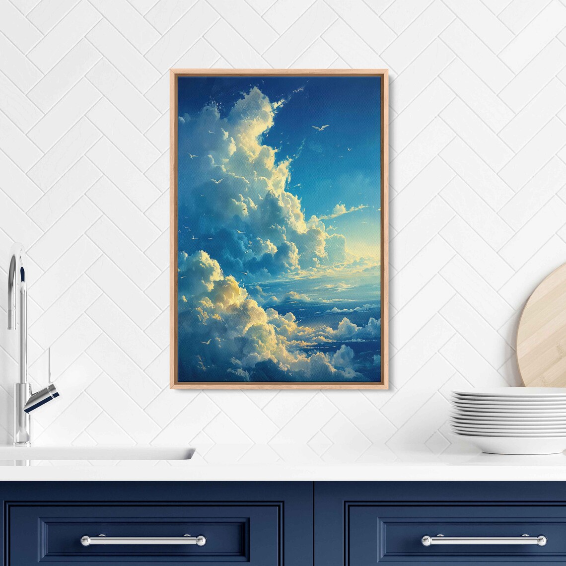 Giant Fluffy Cumulus Clouds Bright Blue Sky Ethereal Cloud Art Poster