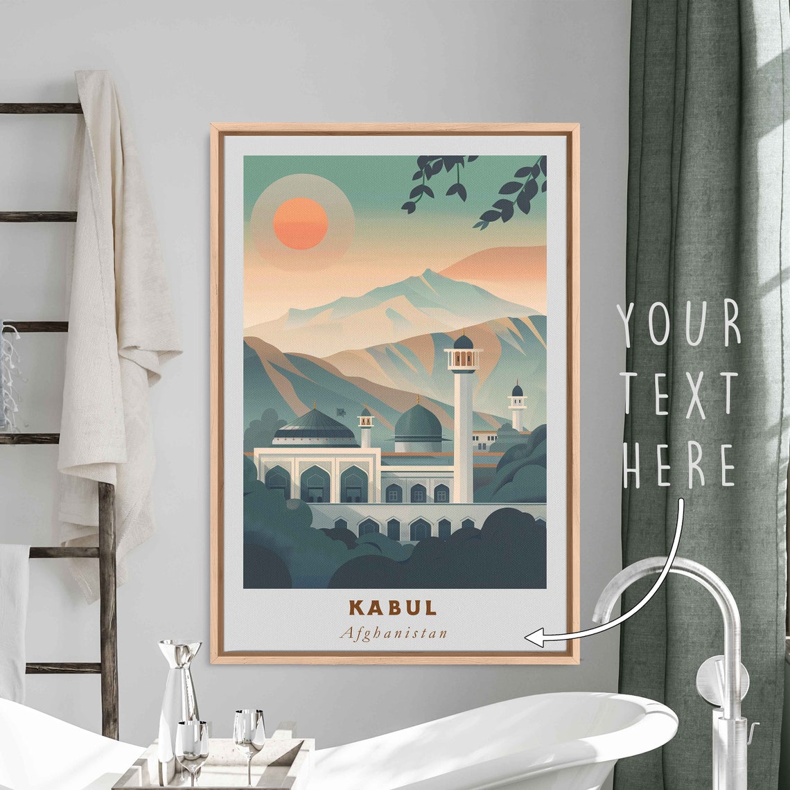 Kabul Afghanistan Mountain Mosque Domes Sunset Travel Poster