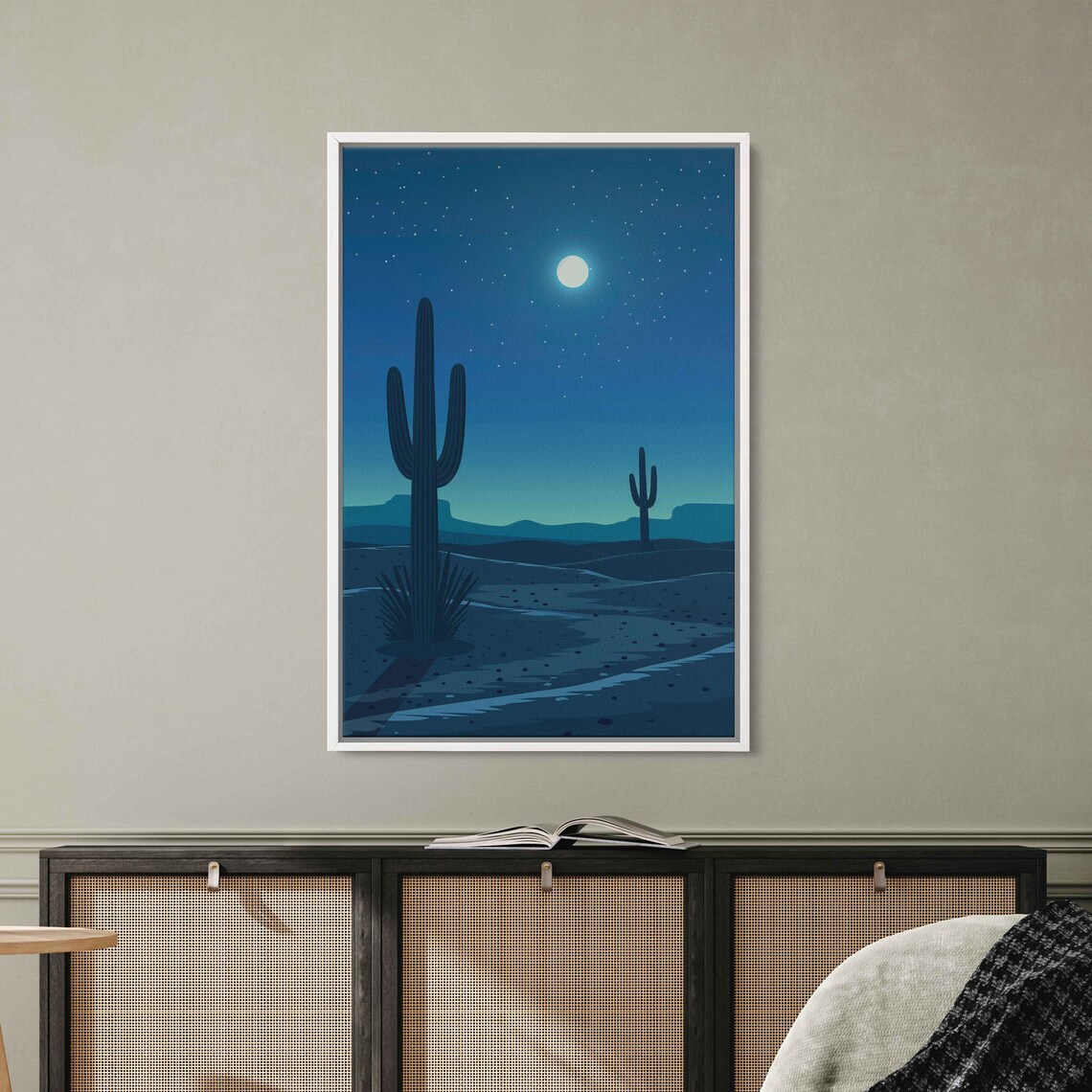 Arizona Desert Night Landscape, Minimalist Cactus Art Print - Image 2