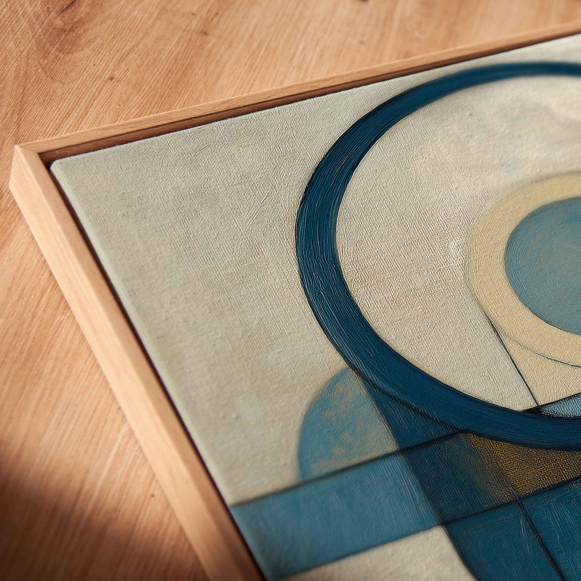 Blue Cream Geometric Circles Abstract Minimalist Modern Art Poster - Image 2