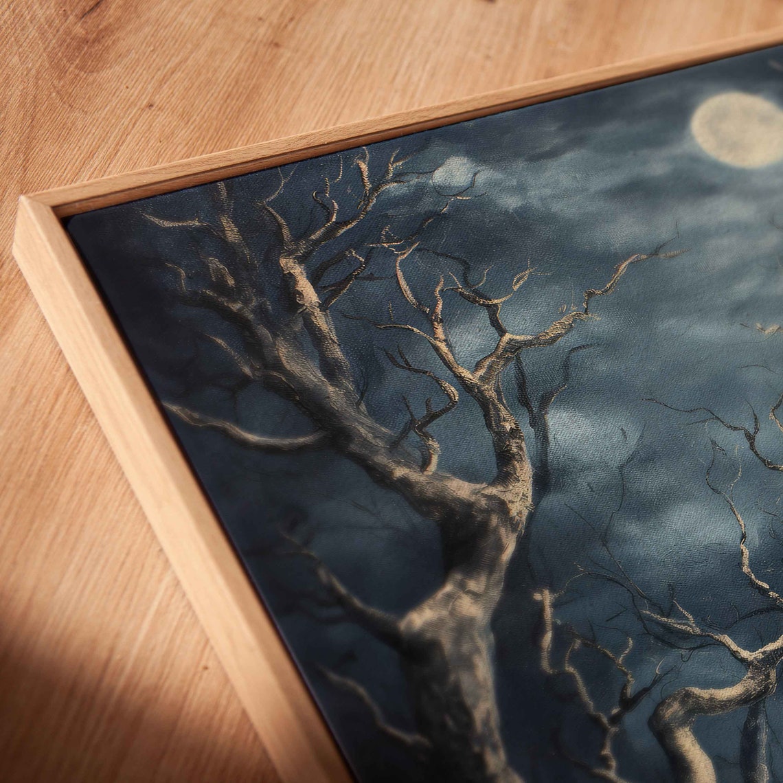 Haunted Forest Glowing Eyes Full Moon Spooky Night Path Wall Art - Image 2