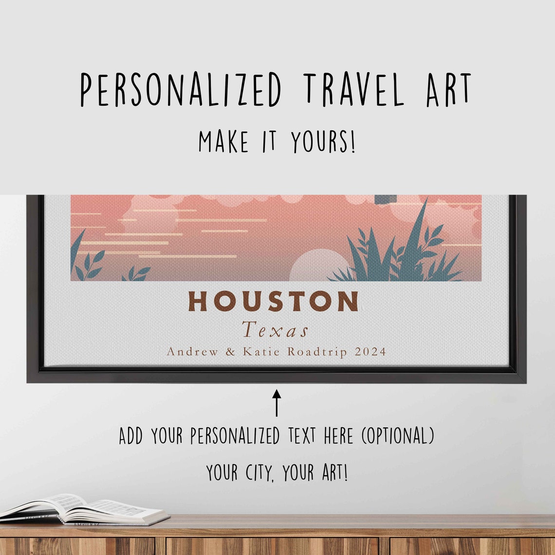 Houston Texas Skyline Lake Reflection Pink Clouds Travel Poster - Image 4