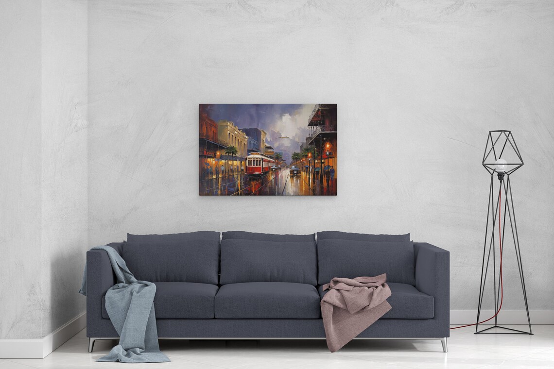 New Orleans Shops in the Rain, Oil-Painting Art Print - Image 3
