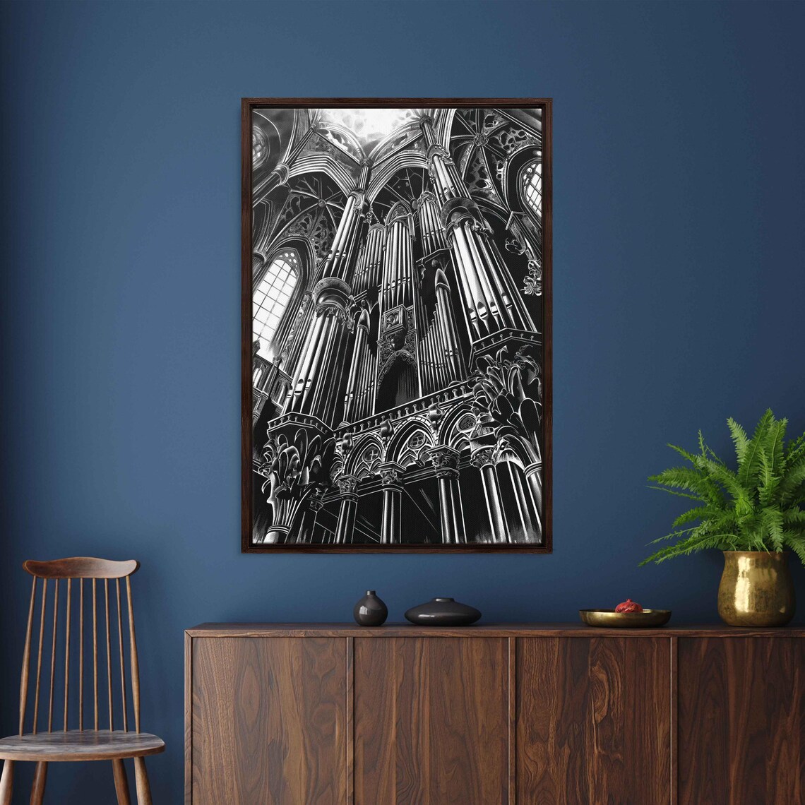 Towering Gothic Pipe Organ Cathedral Pipes Dark Ink Art Halloween Poster