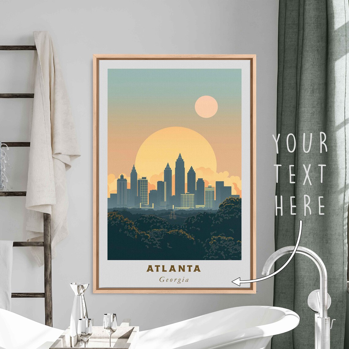 Atlanta Georgia Skyline Sunset Trees Retro City Travel Poster