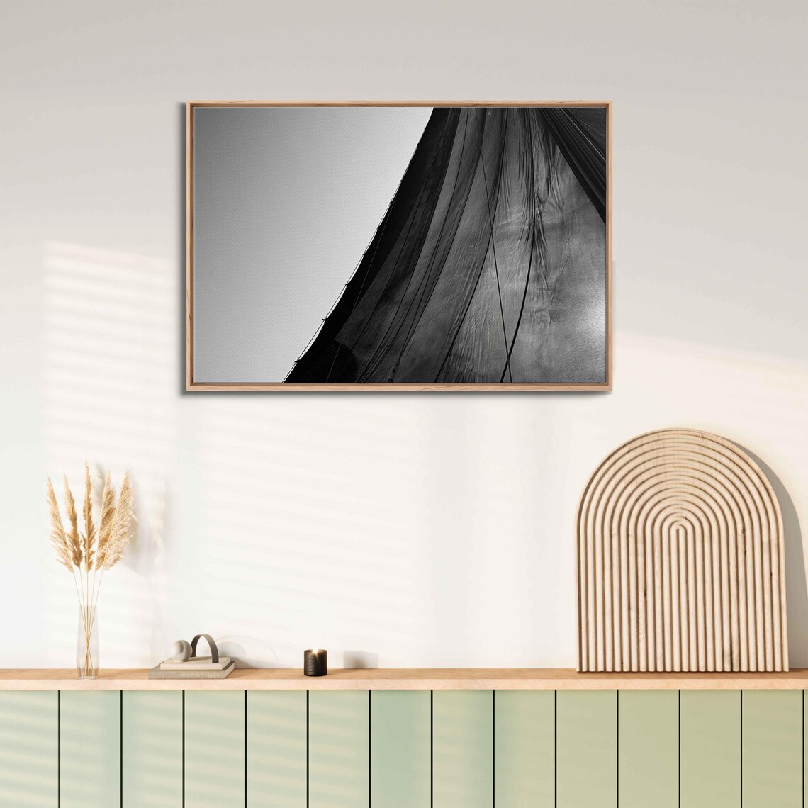 Black And White Billowing Sail Close Up Minimalist Nautical Art Poster - Image 3