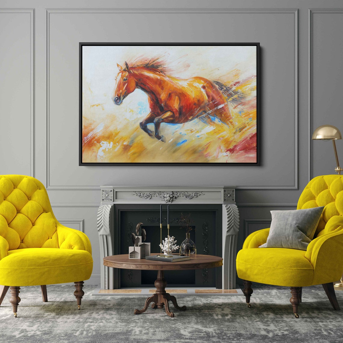 Chestnut Horse Galloping Dynamic Brushstroke Warm Oil Painting Poster
