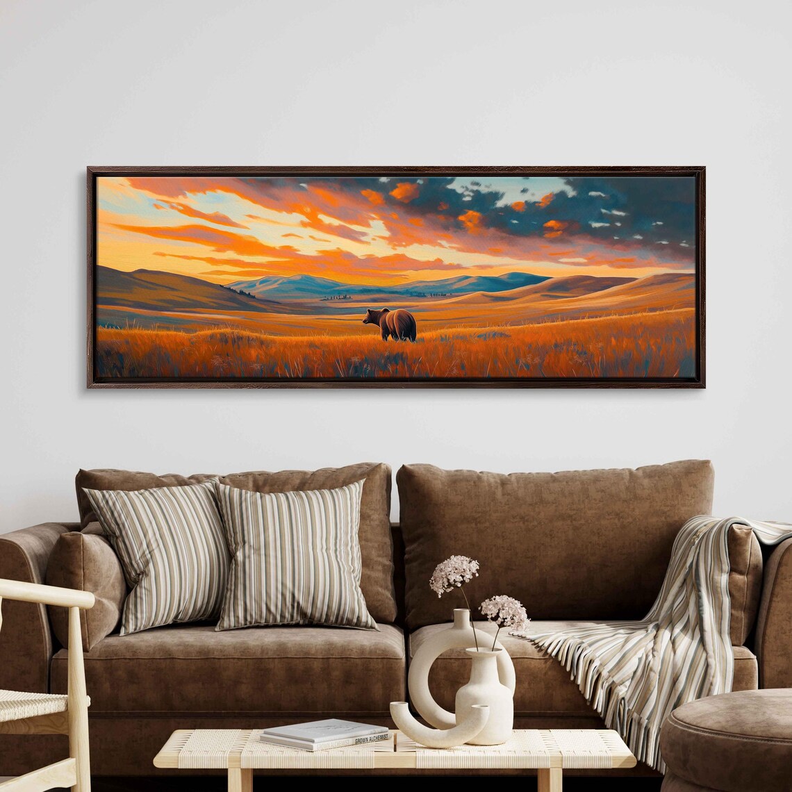 Grizzly Bear In Golden Tundra Field Dramatic Sunset Oil Painting Poster - Image 3