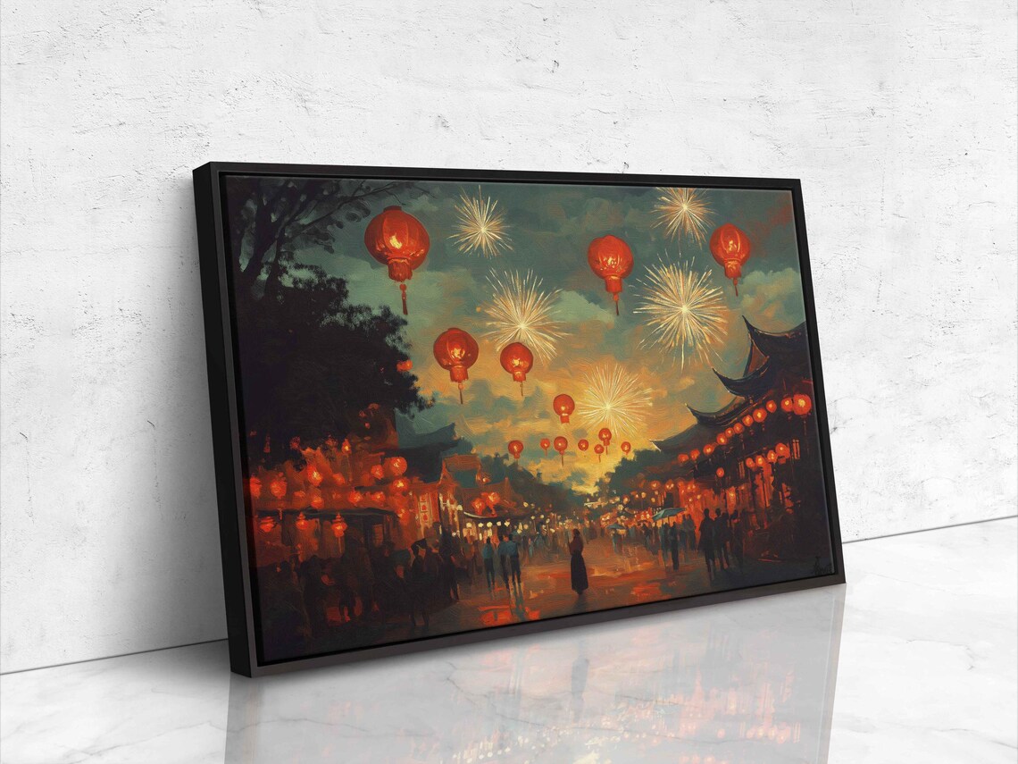 Chinese New Year Celebration, Lanterns Fireworks Art Print - Image 4