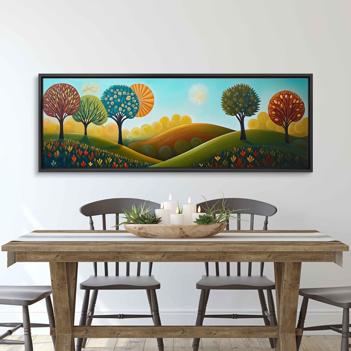 Whimsical Folk Art Landscape With Round Trees And Hills Art Poster - Image 3