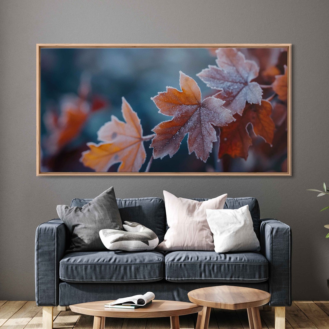 Frost Covered Autumn Maple Leaves Close Up Nature Photography Poster