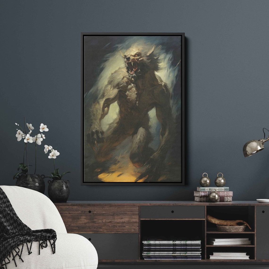 Howling Moonlit Werewolf Charging Forward Spooky Halloween Print - Image 3