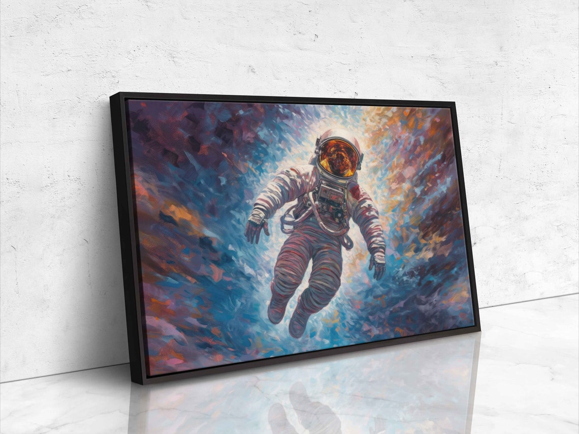 Astronaut Floating in Space Colorful Swirling Nebula Painting Wall Art - Image 4