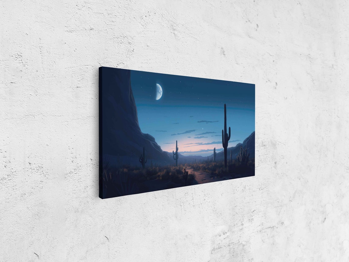 Crescent Moon Blue Desert Night Saguaro Cacti Scenic Art Poster - Image 4