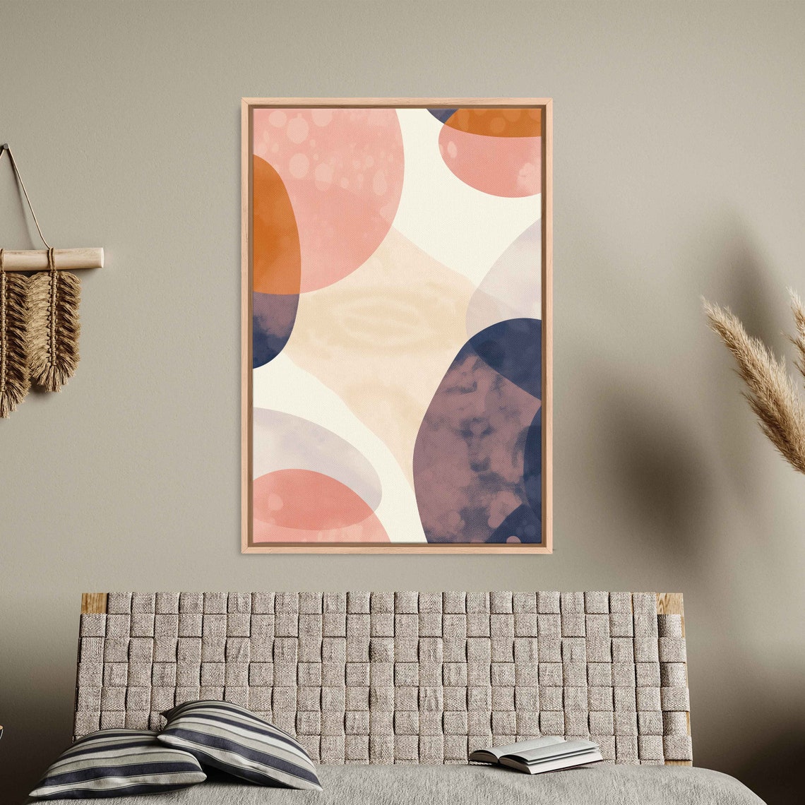 Soft Pastel Abstract Curves Blush Peach Navy Modern Painting Poster