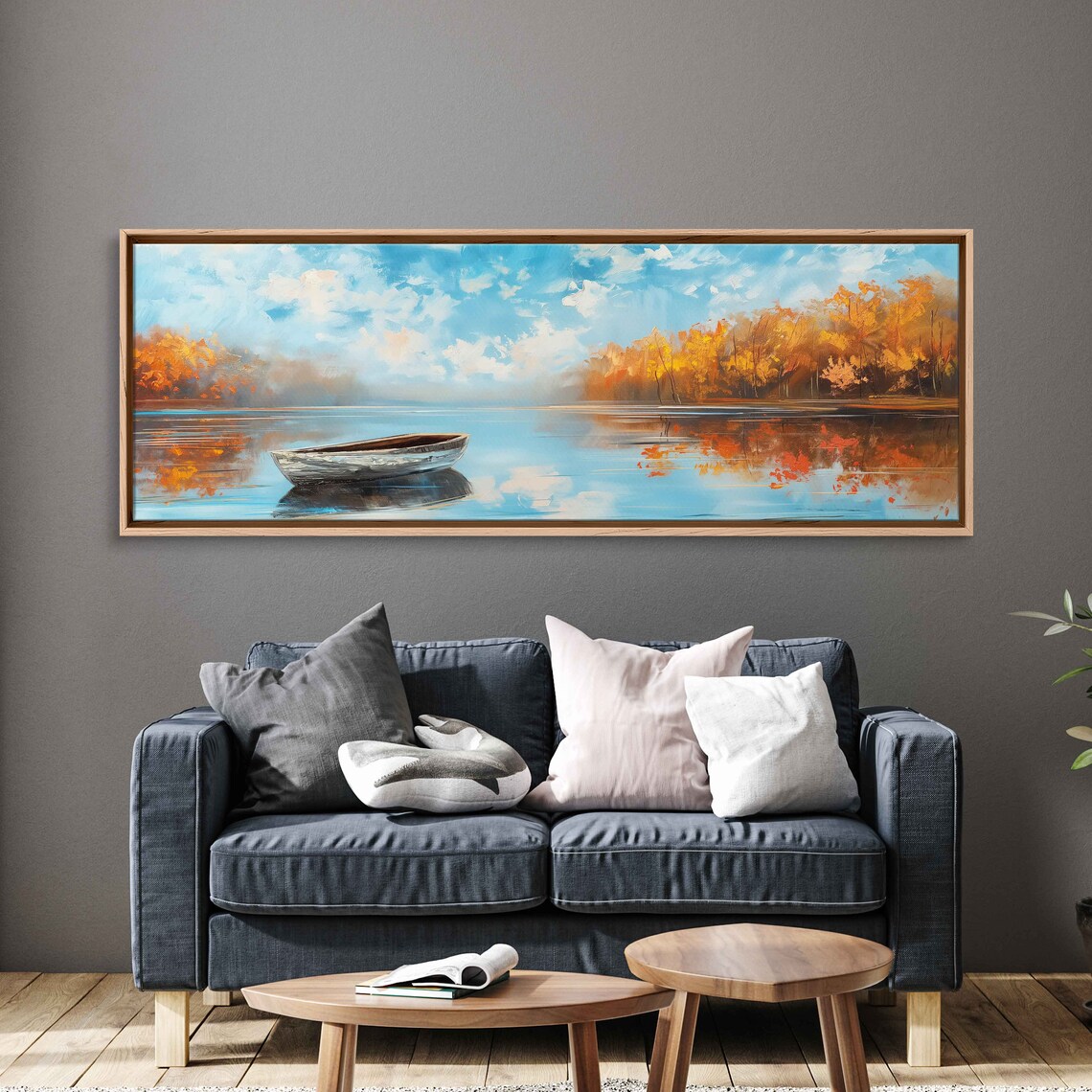 Rowboat On Serene Autumn Lake With Golden Foliage Painting Poster - Image 3