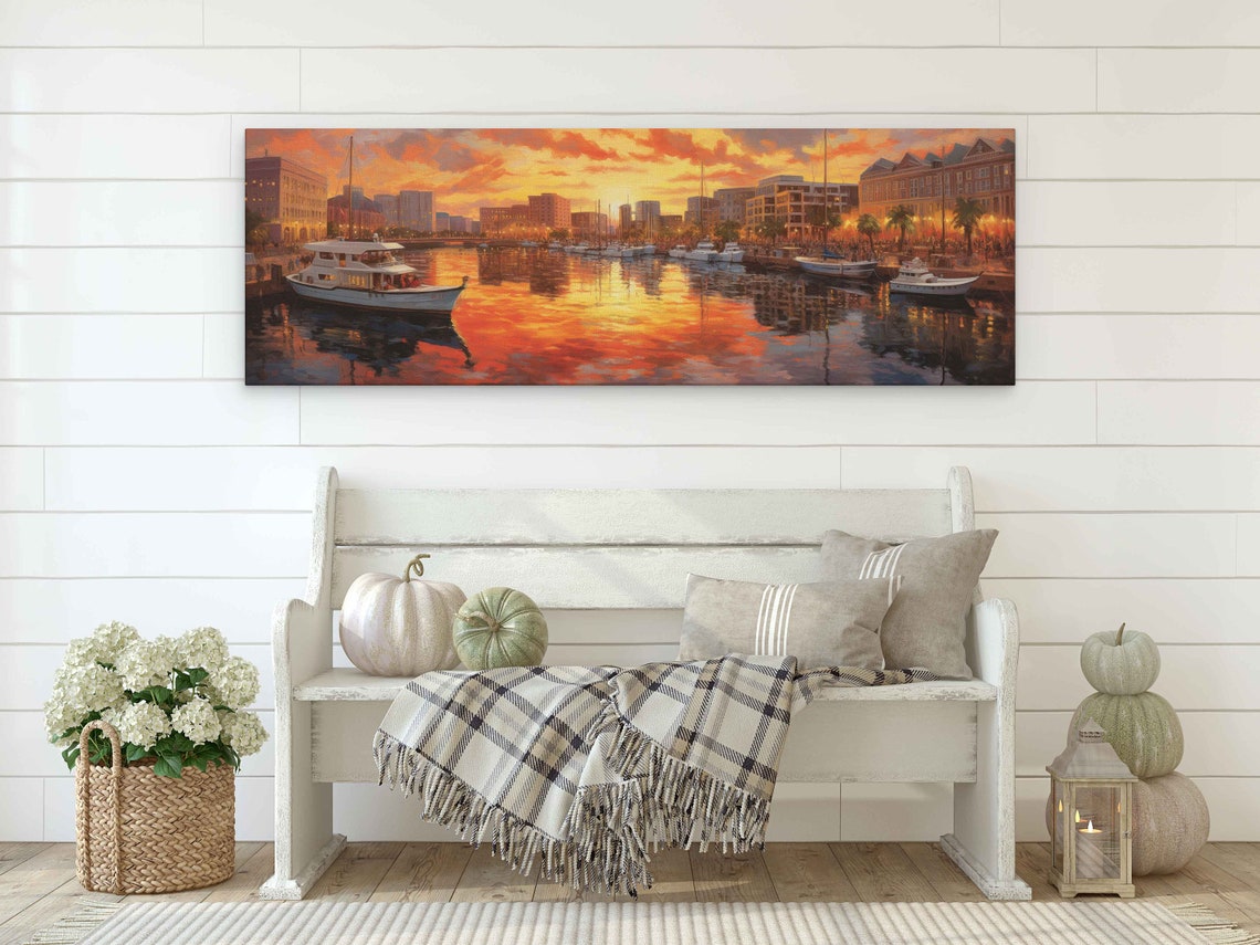 Waterfront Boat Harbor Sunset Glow Marina Cityscape Travel Poster - Image 2