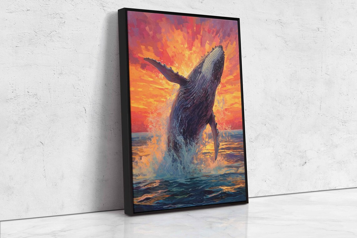 Whale Breaching At Sunset Acrylic Painting Reproduction Print Ready To Hang Ocean Wall Art - Image 4