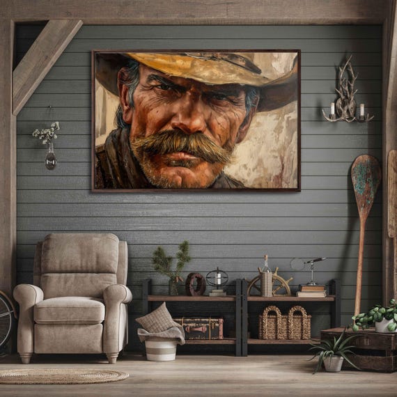 Vintage Cowboy Closeup Acrylic Wall Art Print Western Scene Country Wall Art Gift For Cowboy Ready To Hang