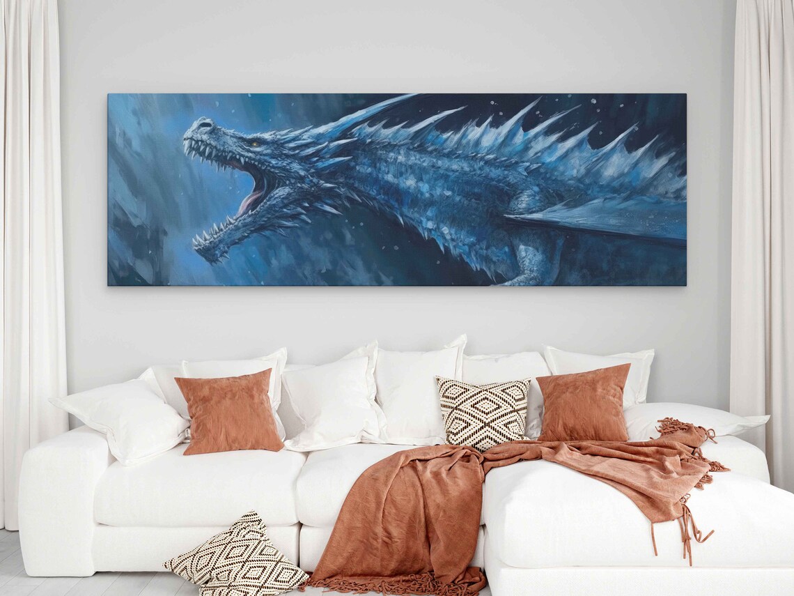 Blue Ice Dragon, Intricate Oil-Painting Art Print - Image 2