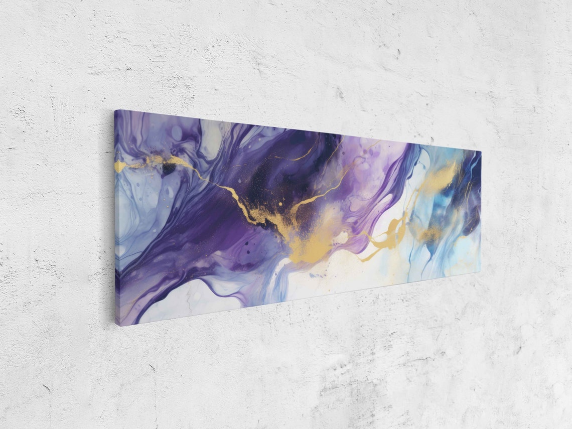 Deep Purple Blue Gold Panoramic Marble Swirl Abstract Art Poster - Image 4