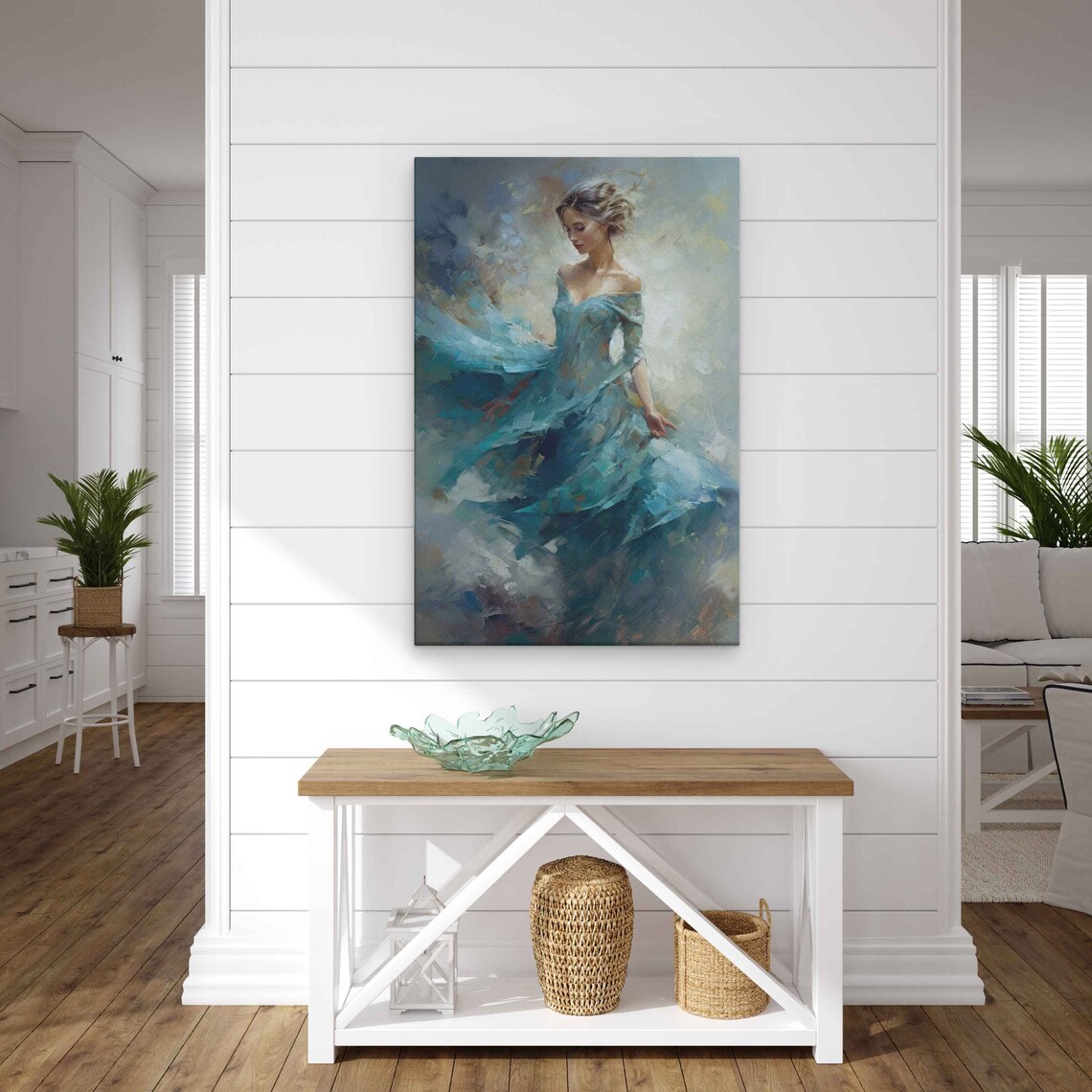Woman Flowing Blue Dress Painterly Elegant Portrait Art Poster - Image 2