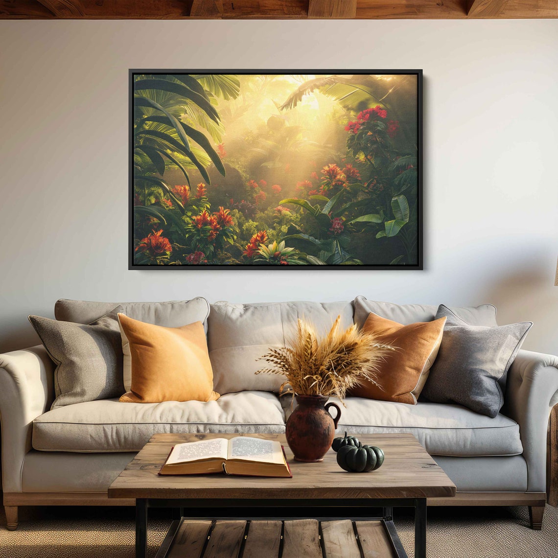 Sunlit Tropical Rainforest With Vibrant Red Blooms Nature Poster - Image 2