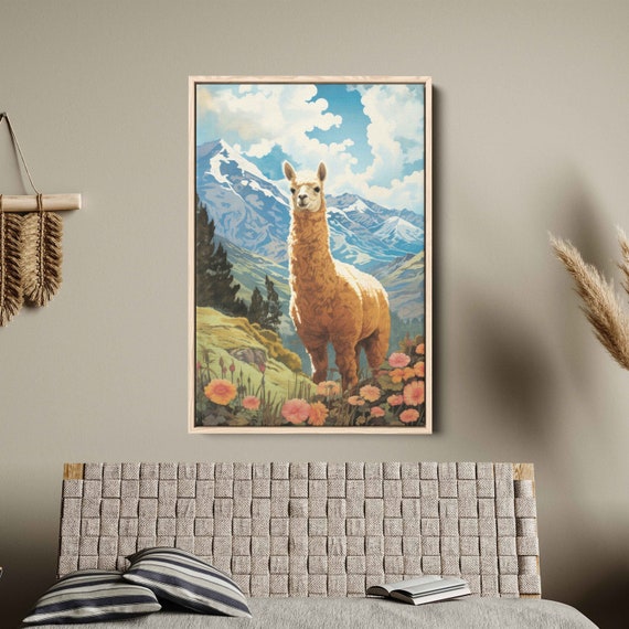 Cute Alpaca In The Andes Watercolor Painting Framed Wall Art Print Ready To Hang