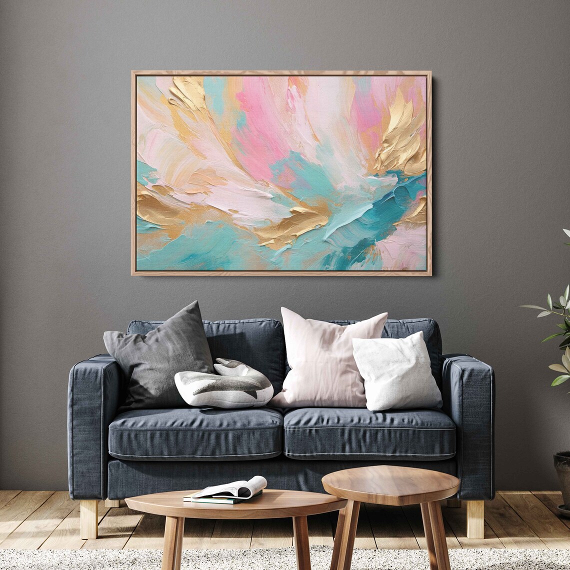 Textured Abstract Painting, Bright Pastel Colors - Image 2