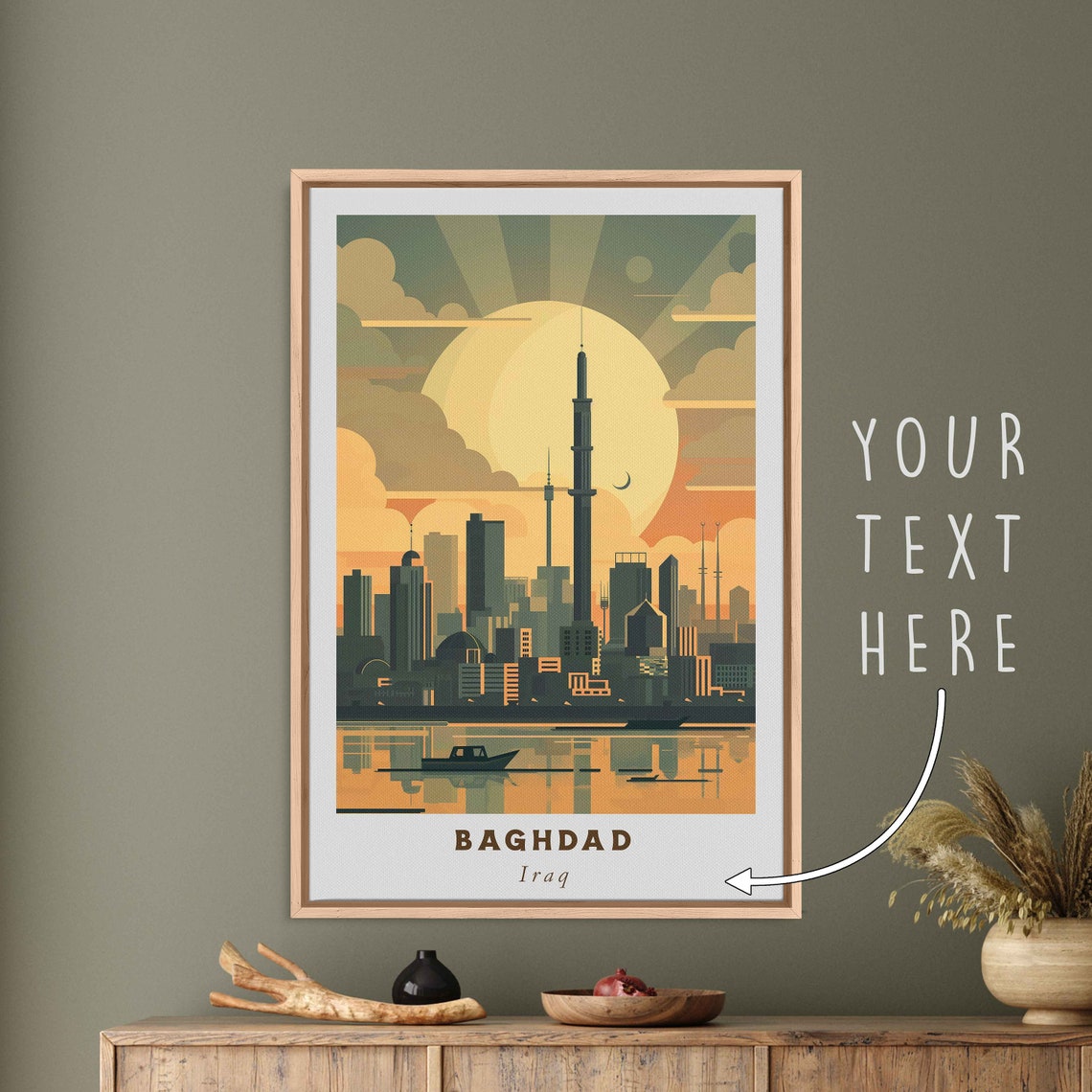 Baghdad Iraq Skyline Night Tower River Reflection Travel Poster